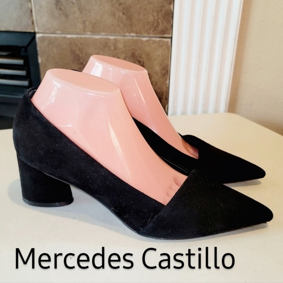 MERCEDES CASTILLO Shoes - MERCEDES CASTILLO Kioko Rich Blk Suede Angled Block Heel Slip On Loafer Pumps 9